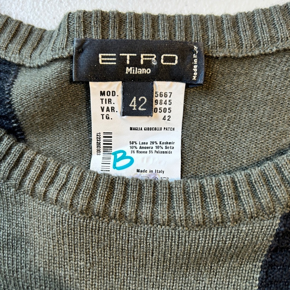 ETRO Milano Patchwork Wool Cashmere Angora Knit Sweater Italy Size‎ 42 - Picture 7 of 8